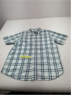 Mens Excellent Urban Up Button Down Shirt Large Blue Plaid Short Sleeve